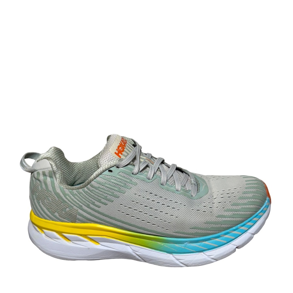 Hoka One One Women's Light Gray Mint Blue Yellow Gradient Running Sneaker